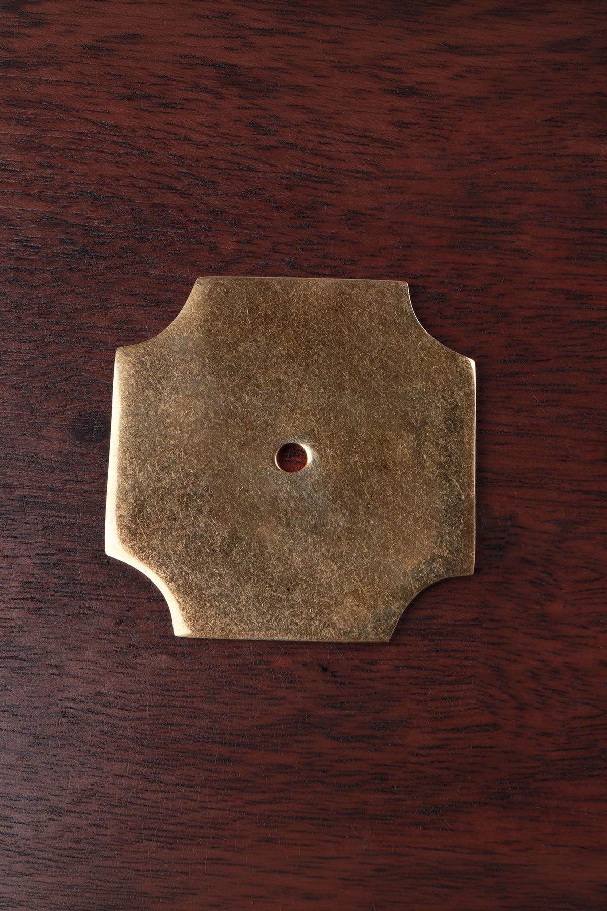 Concave-corner square aged brass backplate rosette, 50 by 50mm