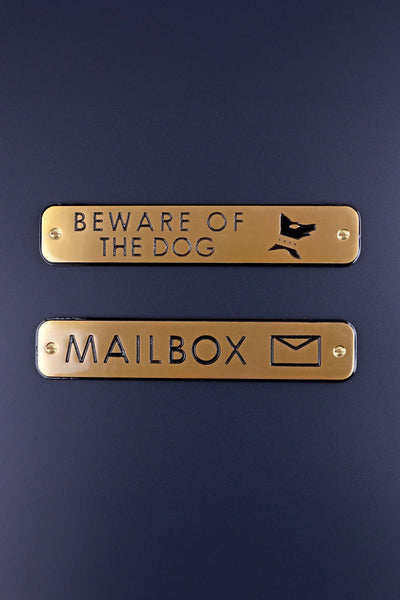 Türschild aus poliertem Messing mit Gravur für „Vorsicht vor dem Hund“ oder Briefkasten