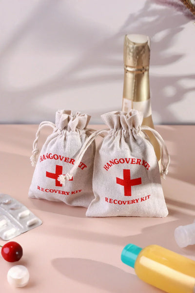 Lot de 2 sacs en lin pour kit gueule de bois avec motif croix rouge