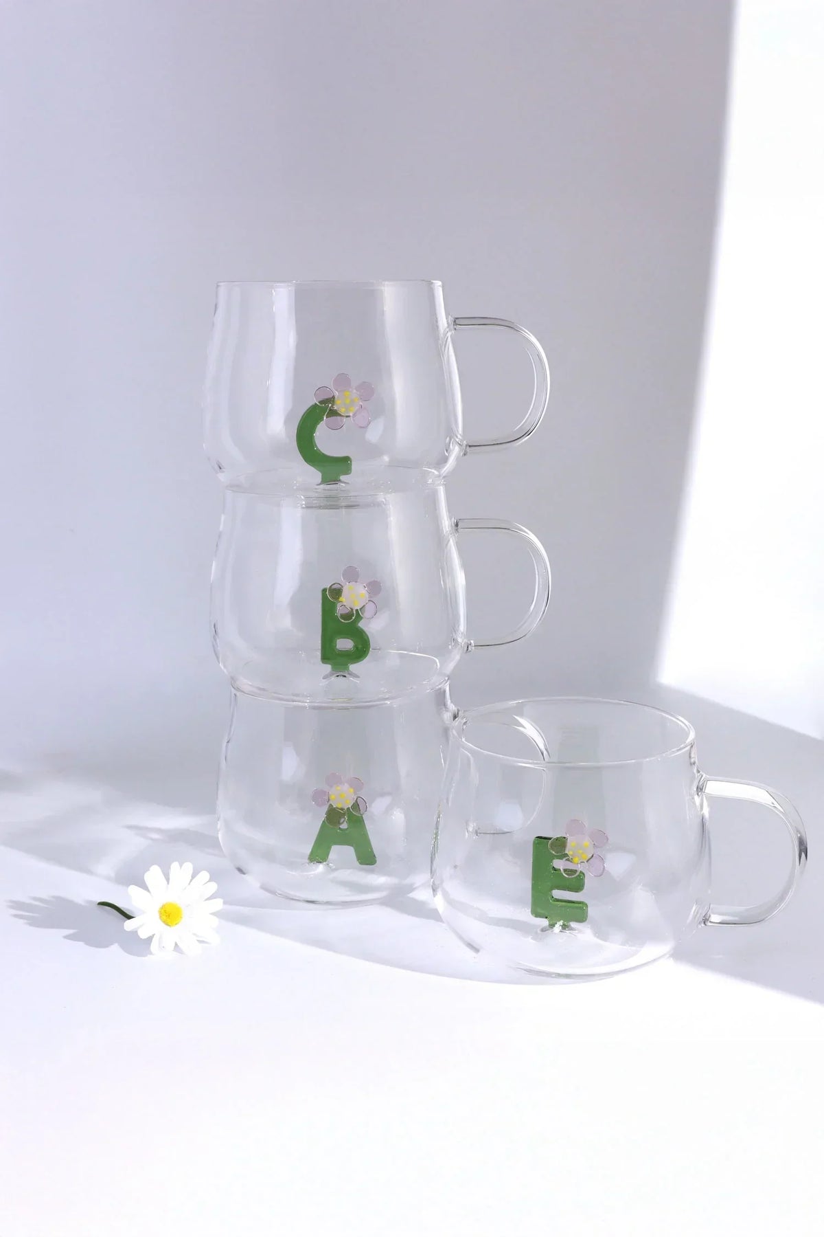 Personalised Monogram Glass Mug with 3D Floral Letter A to Z — G Decor
