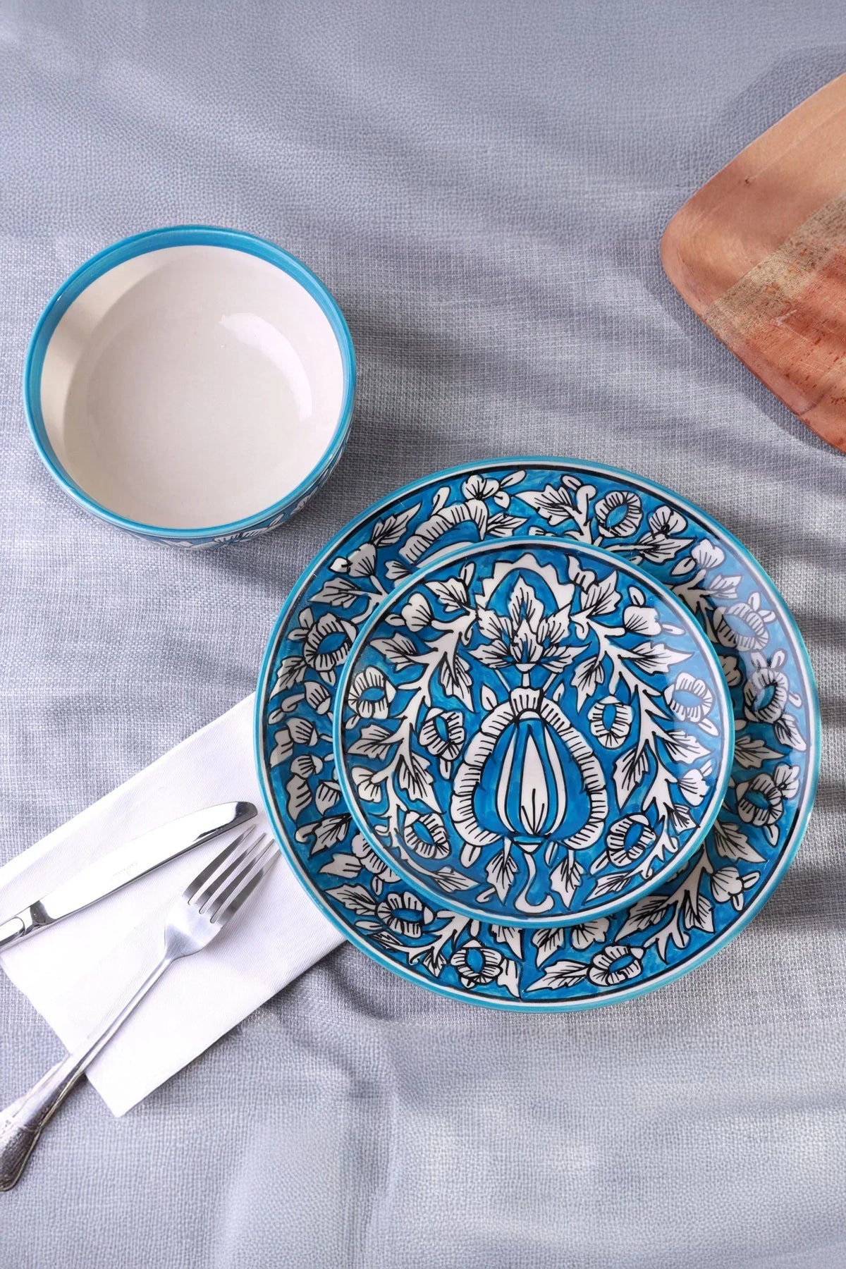 Tulipani Blue Hand-Painted Floral Ceramic Plates and Bowls — G Decor
