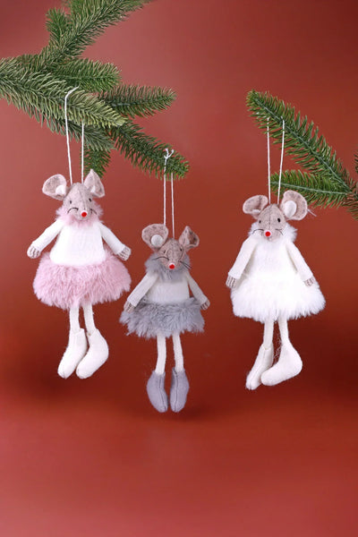 Fashion Mice Besties Fluffy Felt Christmas Tree Hanging Ornaments