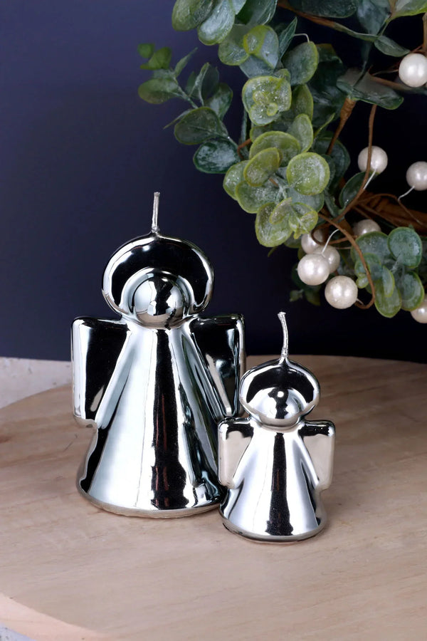 Spiegelglas Silberner Engel Skulpturale Kerze