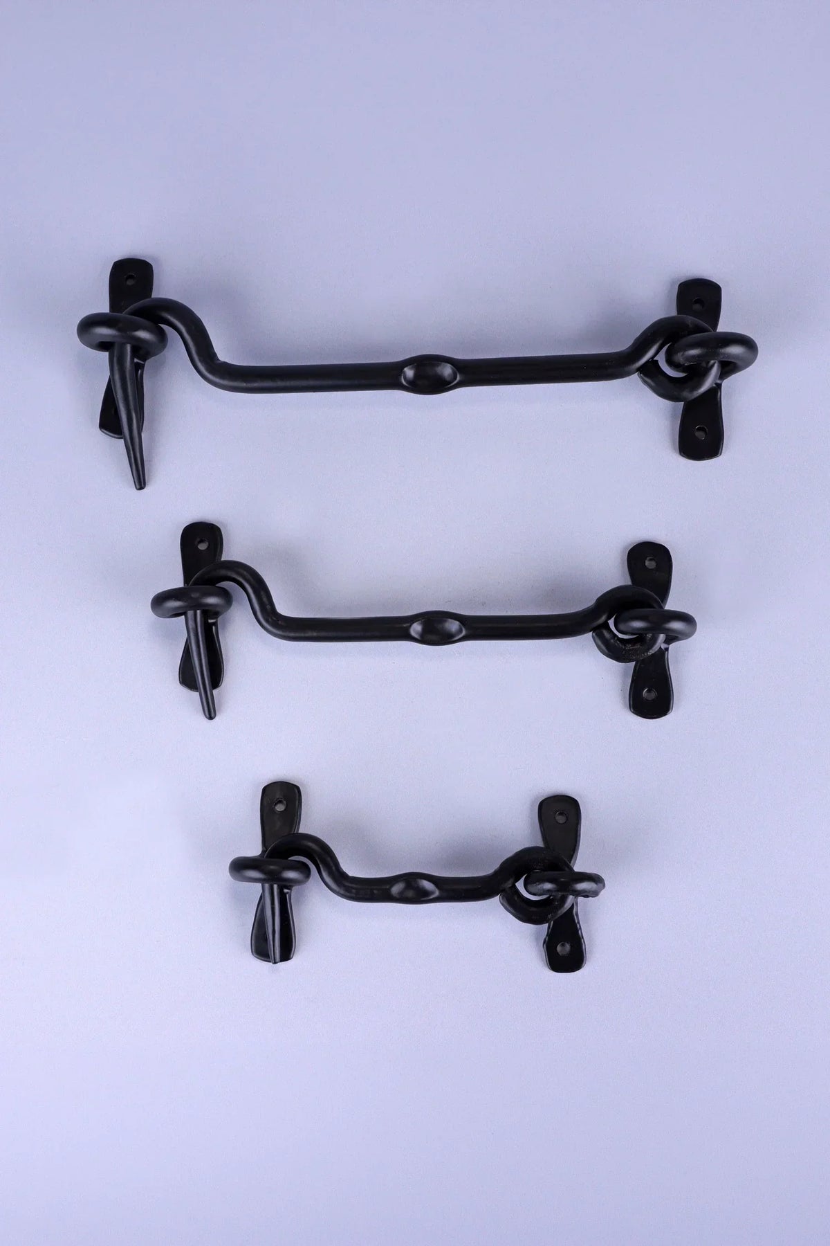 Hand-Forged Hook and Eye Cabin Fastener, Black — close-up view, G Decor