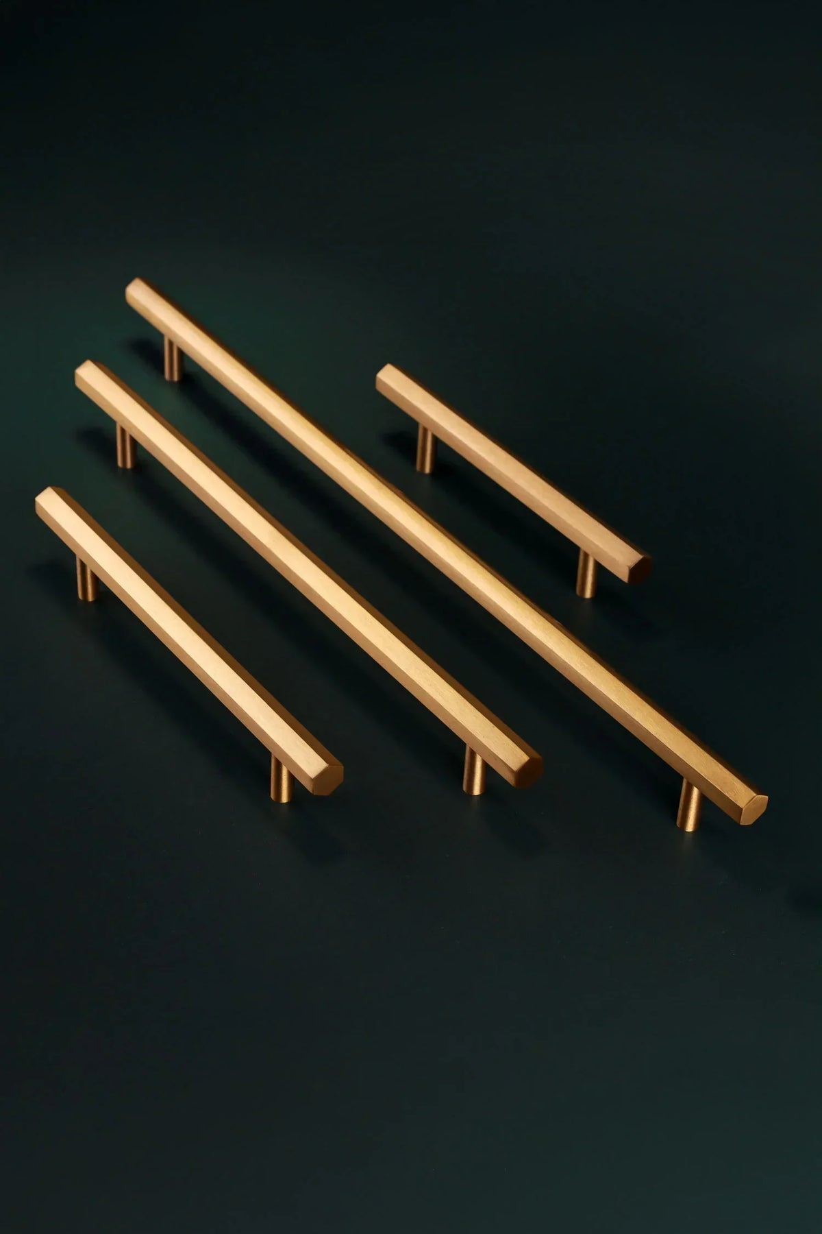 Belgravia Hexagonal Brass Bar Pull Handle in Satin Brass — close-up view, G Decor