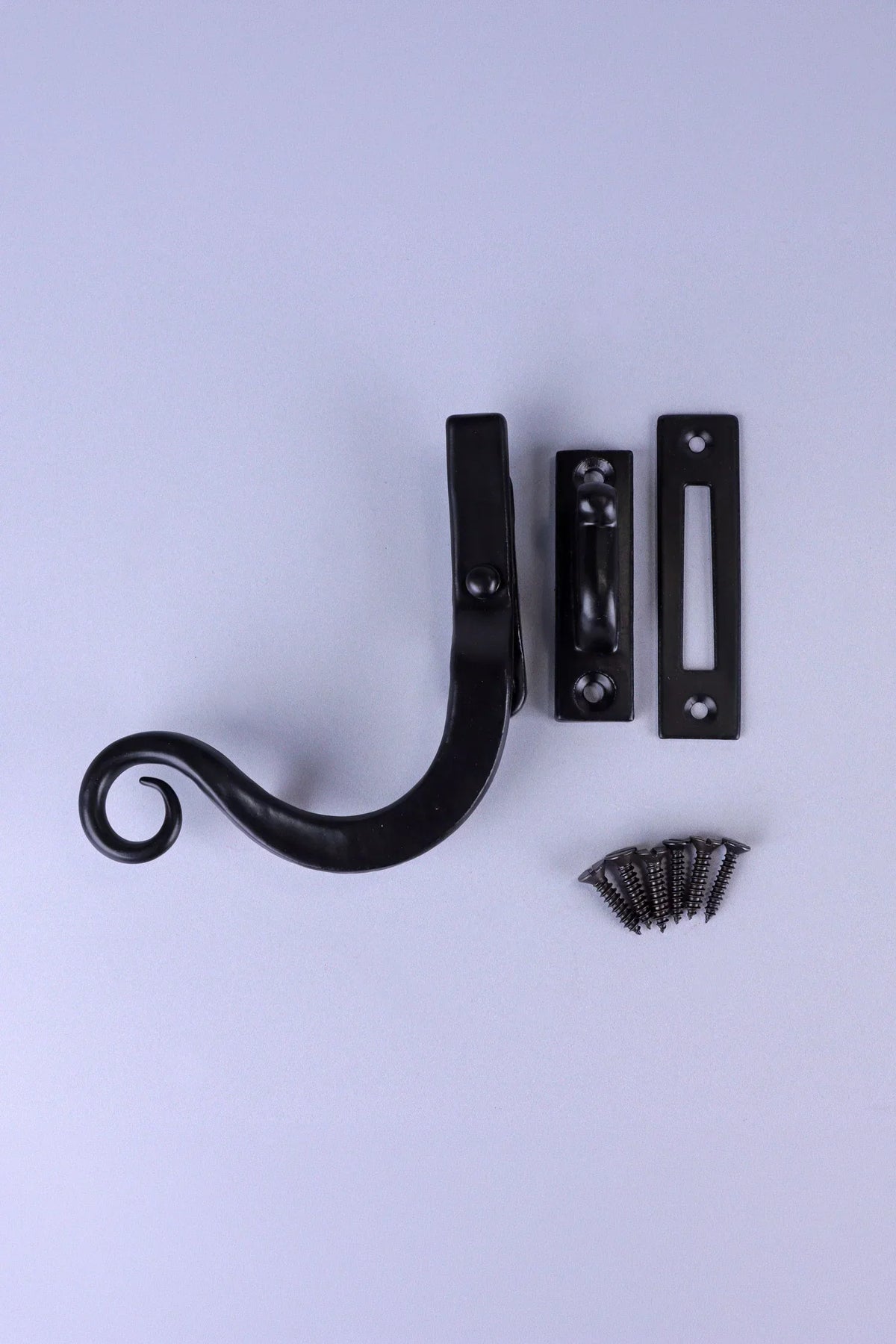 Hand-Forged Monkey Tail Window Fastener, Black — lifestyle view, G Decor