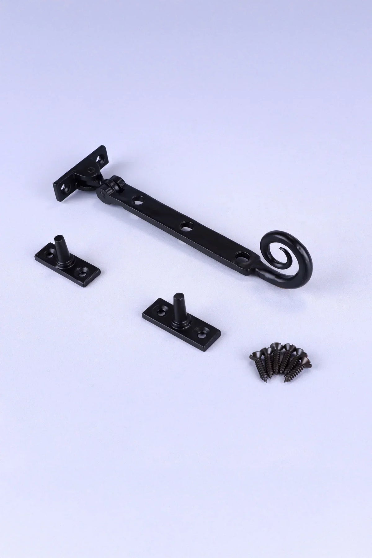 Hand-Forged Monkey Tail Window Stay, Black — lifestyle view, G Decor