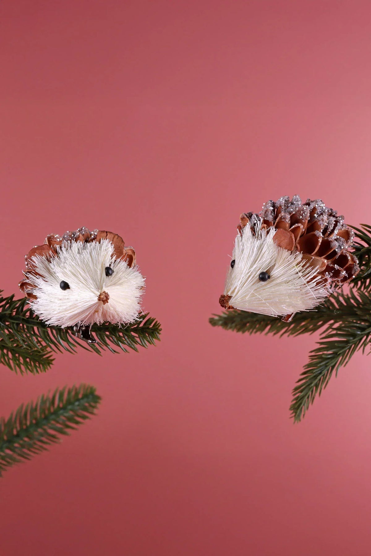 Pair of Handmade Natural Hedgehog Clip-On Christmas Decorations — G Decor