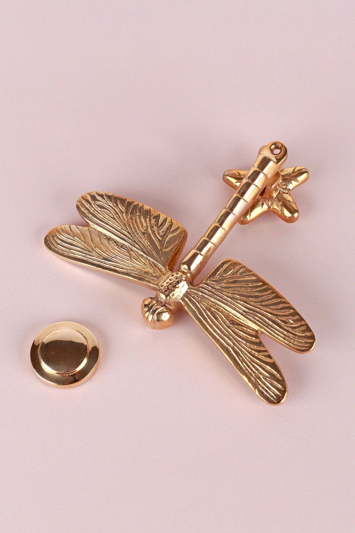 Dragonfly Polished Brass Door Knocker — lifestyle view, G Decor