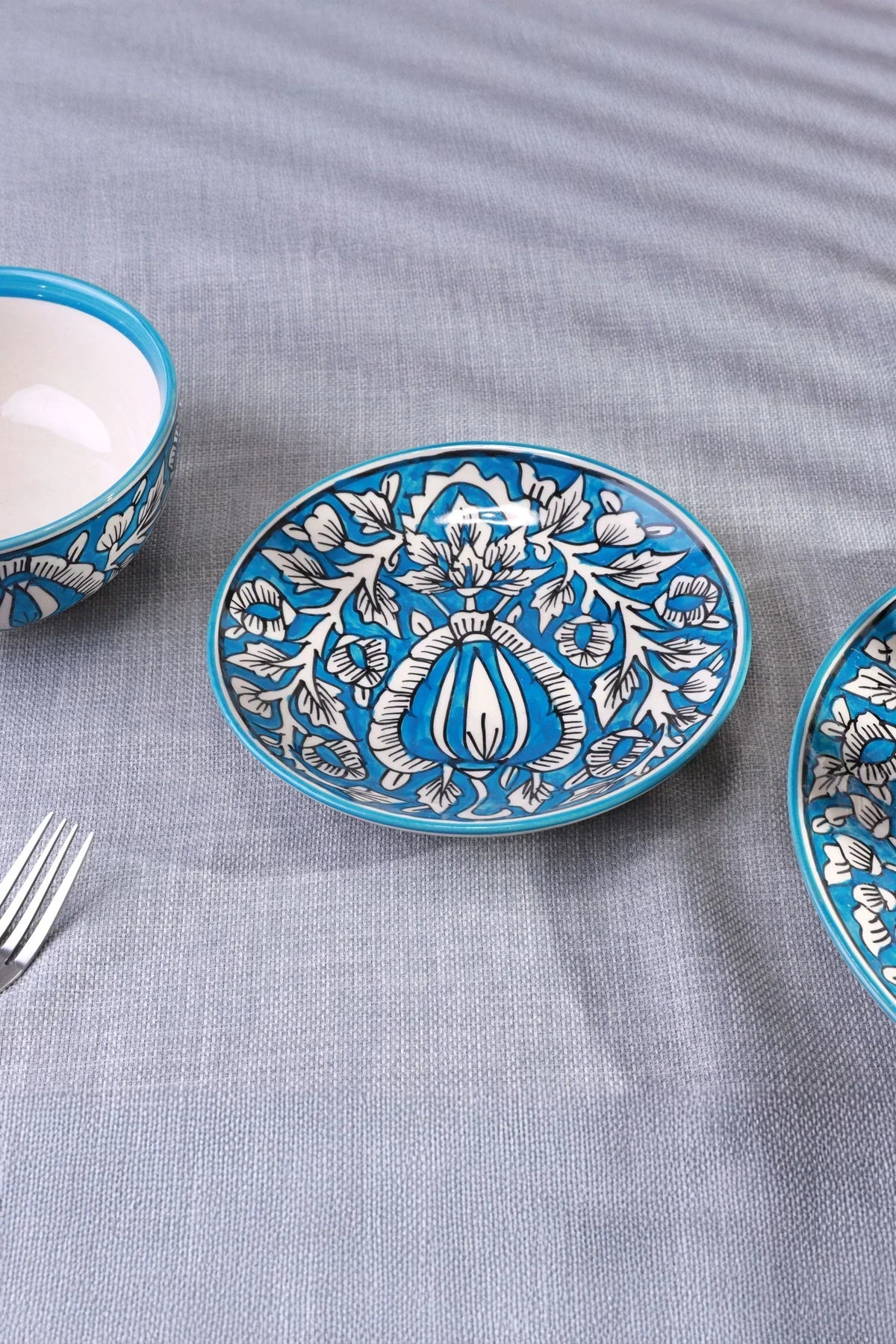 Tulipani Blue Hand-Painted Floral Ceramic Plates and Bowls — view 6, G Decor