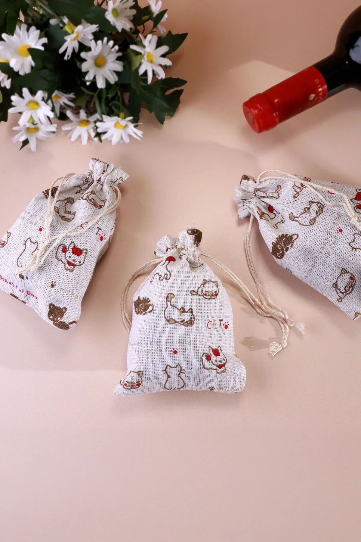 Set of 2 or 4 Whisker Mischief Linen Gift Bag Pouches — alternate view, G Decor