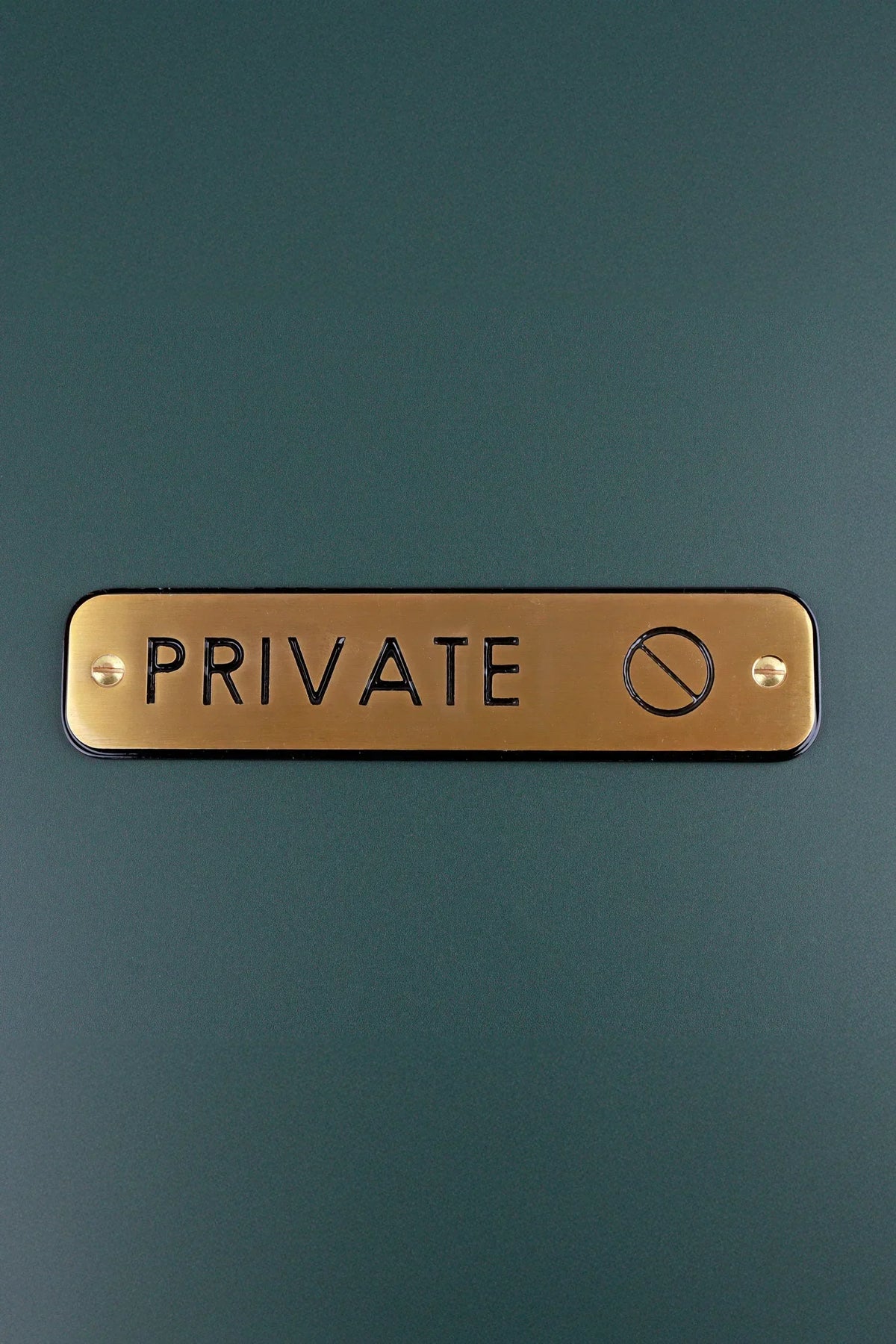 Satin Brass Engraved Door Sign for Restroom Toilets or Private — lifestyle view, G Decor