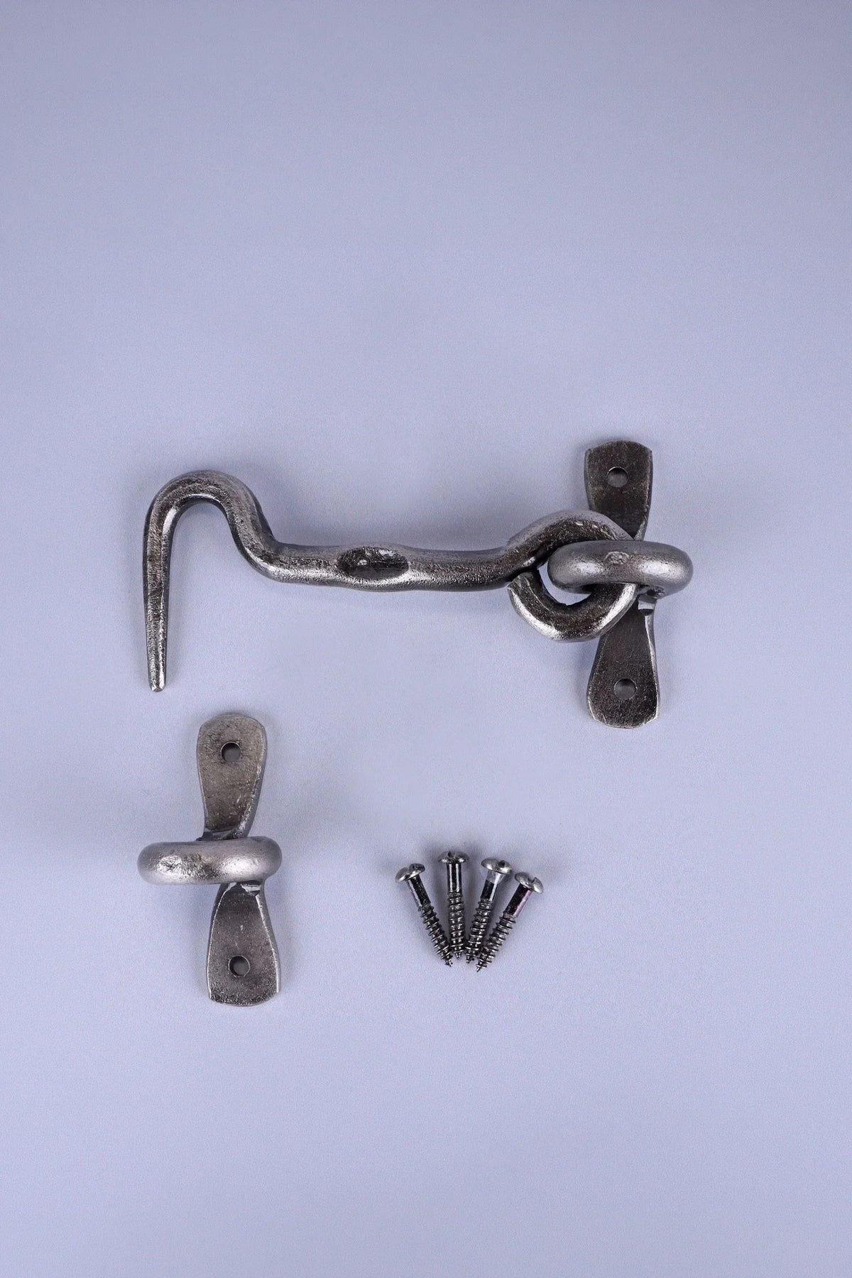 Hand-Forged Hook and Eye Cabin Fastener, Pewter — lifestyle view, G Decor