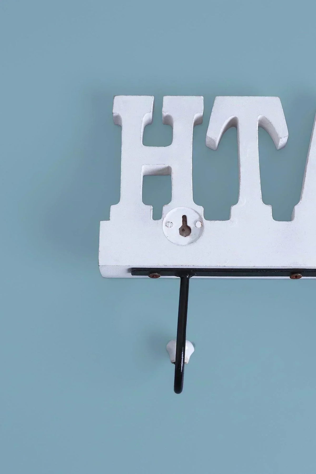 Bath White Wooden Sign Wall Rack Hook — view 5, G Decor
