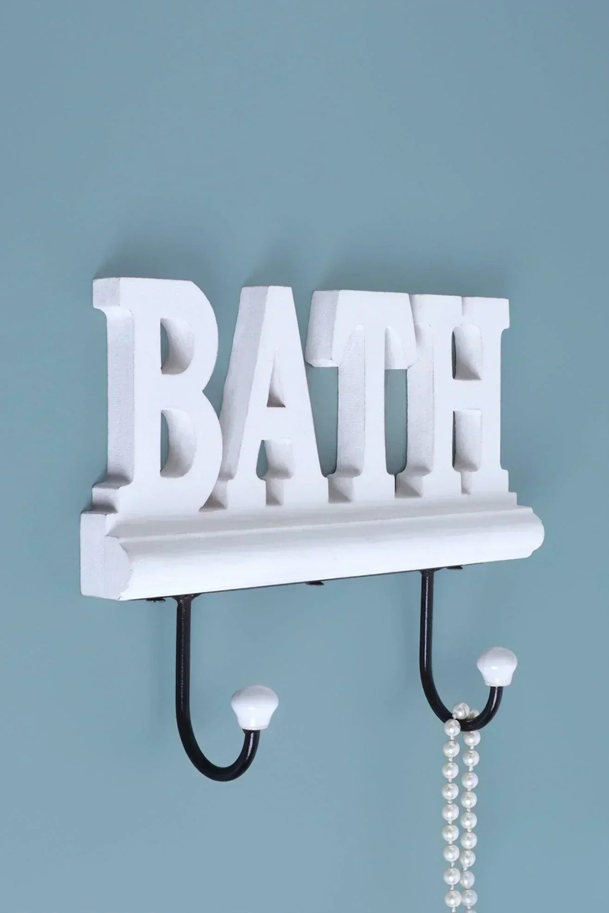 Bath White Wooden Sign Wall Rack Hook — G Decor