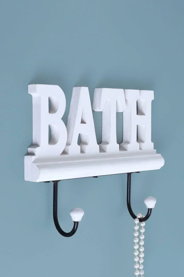 Badezimmer-Wandregal mit Haken aus weißem Holz