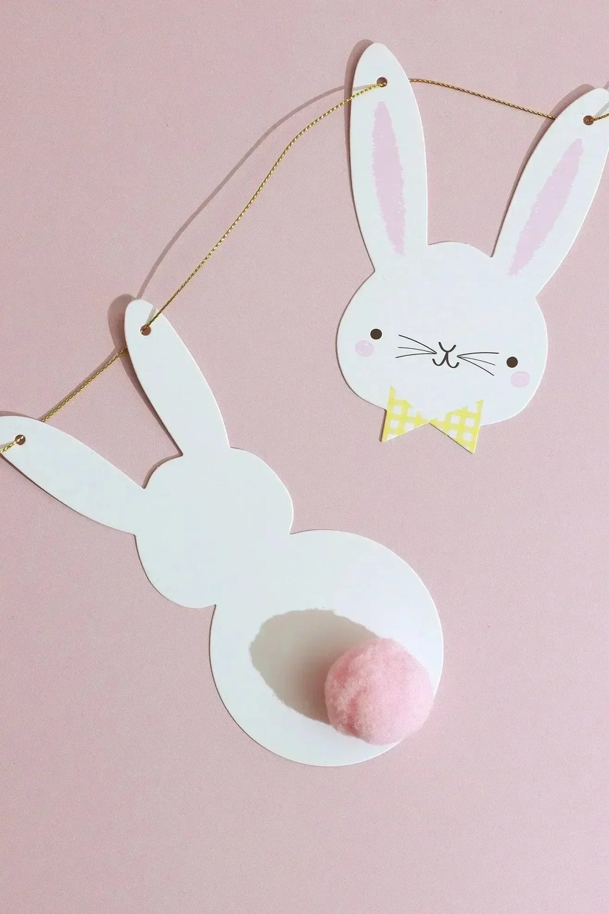 Bunny Bunting with White Rabbit Faces and Pom-Pom Tails — view 6, G Decor