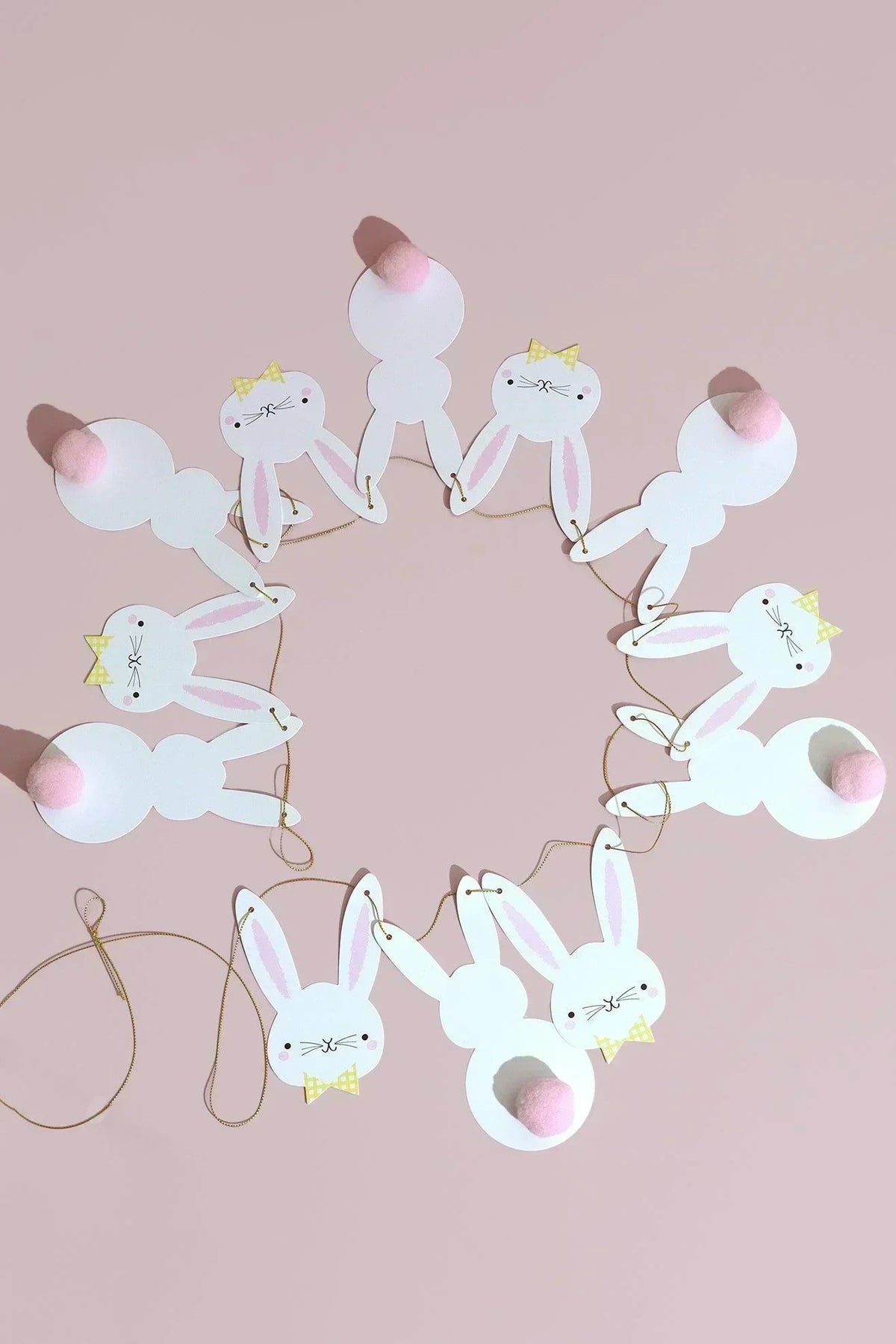 Bunny Bunting with White Rabbit Faces and Pom-Pom Tails — alternate view, G Decor
