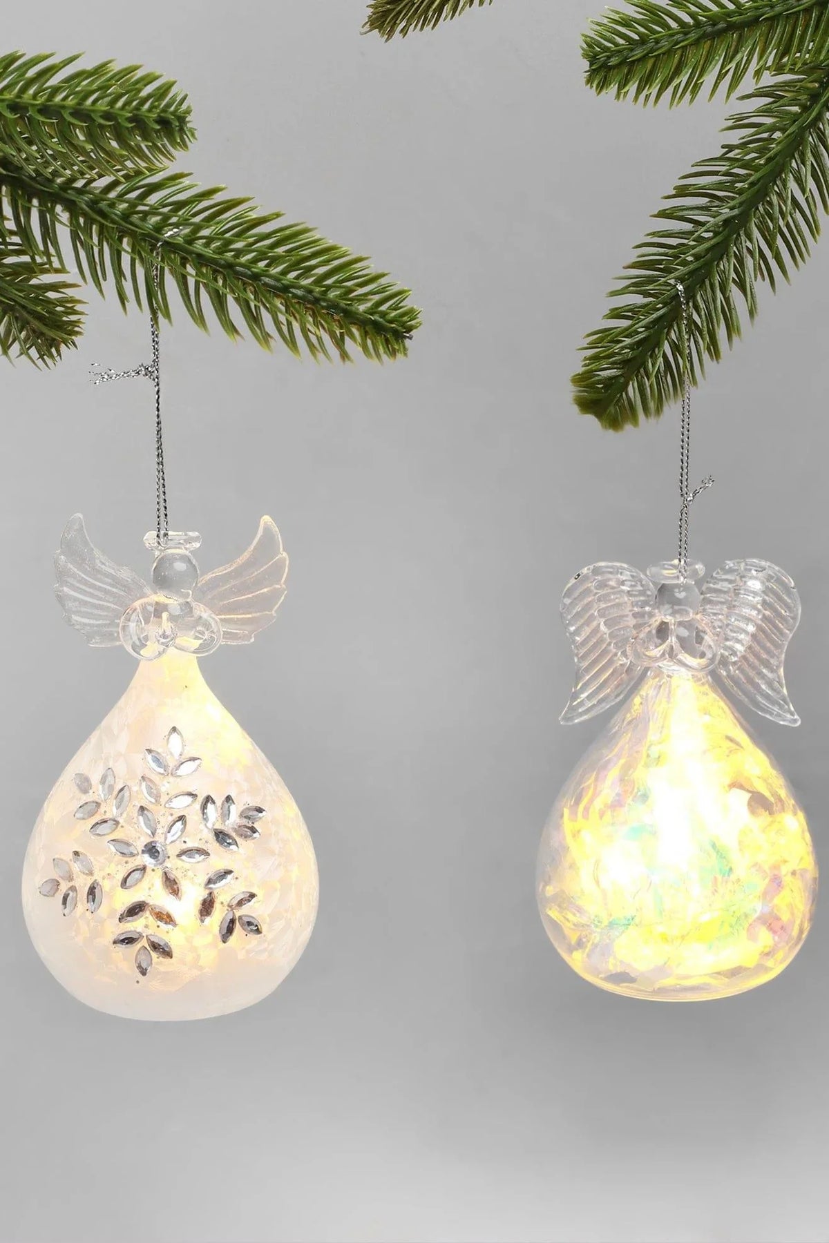 Celestia Glass Light-Up Angel Ornament in Snowflake Frost or Frosted Pearl — G Decor