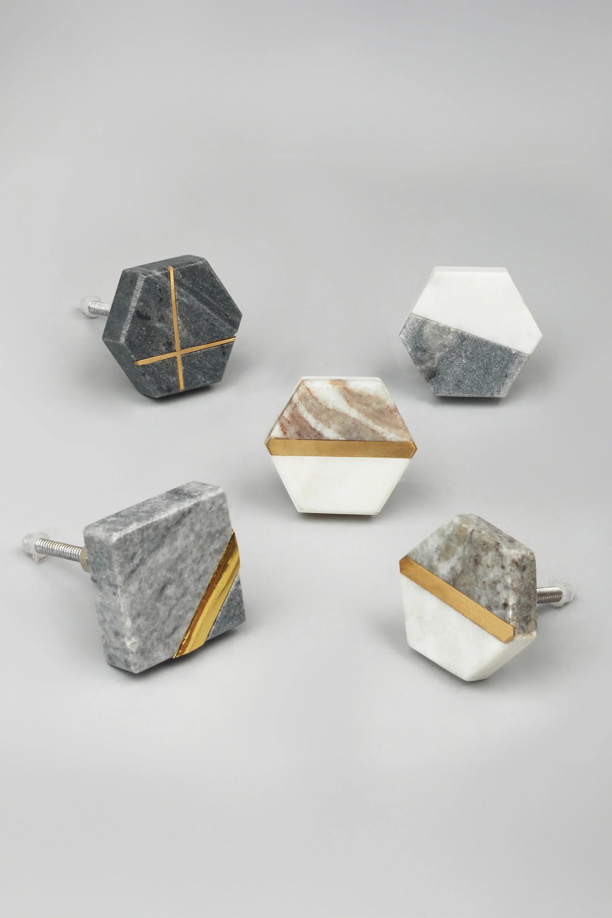 Estella Grey Marble Brass Cabinet Knob — G Decor