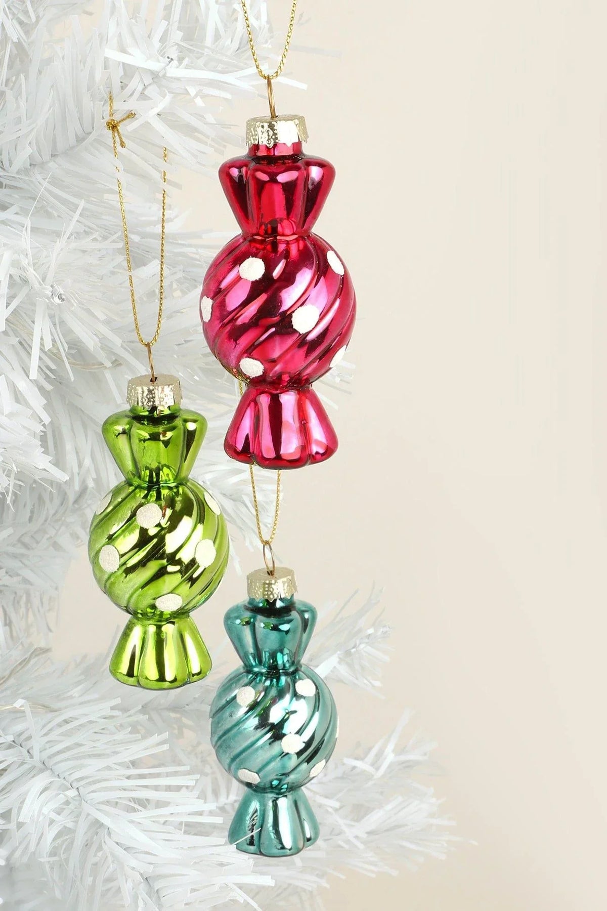Set of 3 Hand-Painted Glass Sugar Twist Candy Christmas Baubles — alternate view, G Decor