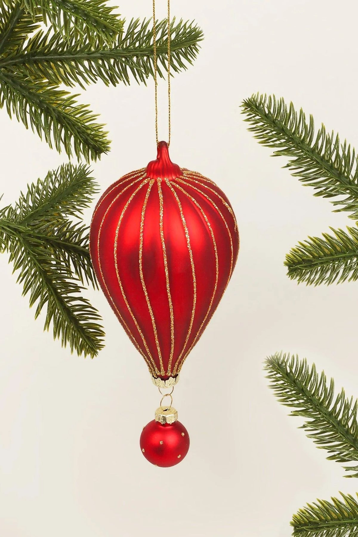 Hand-Painted Glass Hot Air Balloon Christmas Bauble in Red and Gold — G Decor
