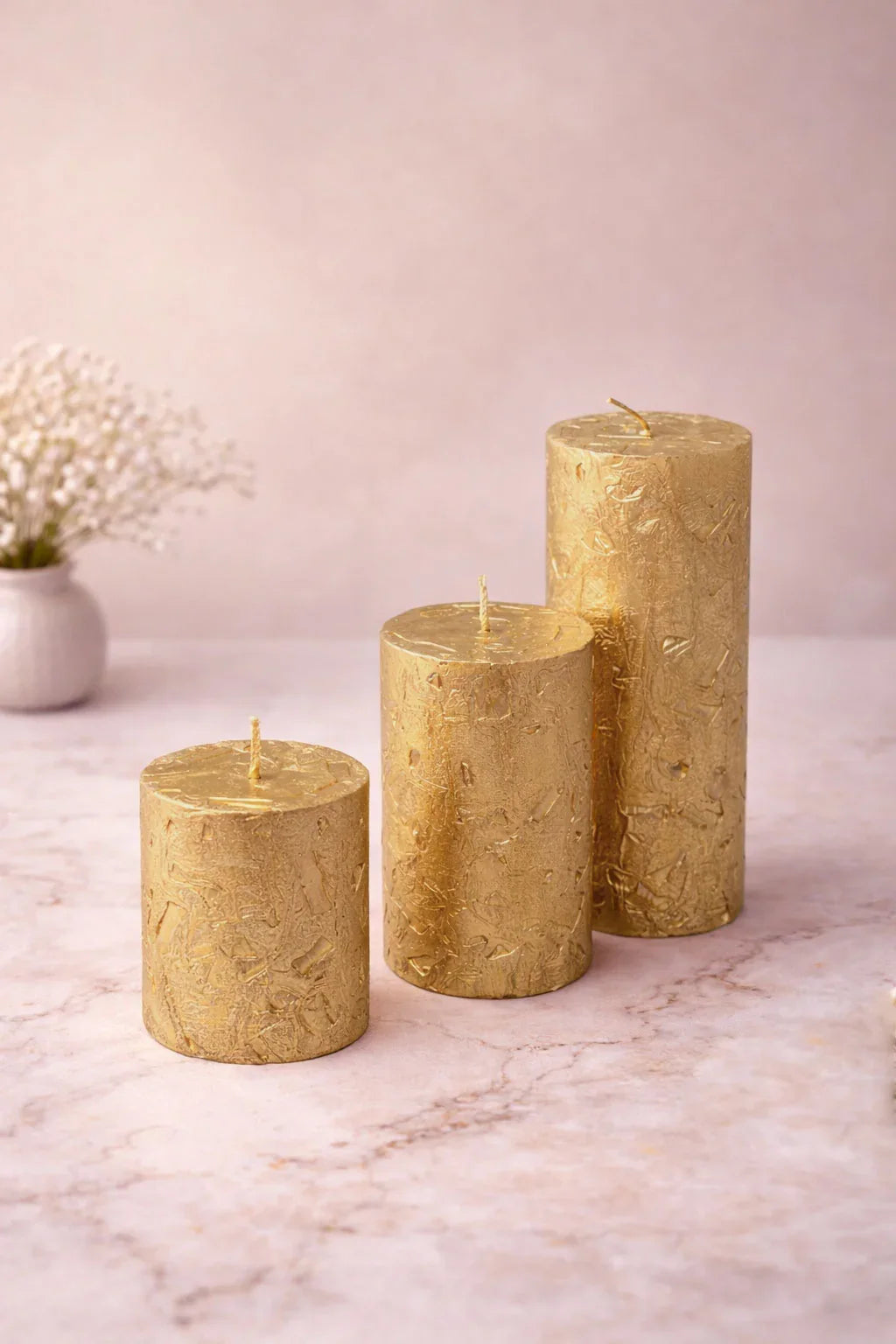 Adelle Aurelia Signature Waxwork Pillar Candle in Warm Gold — G Decor