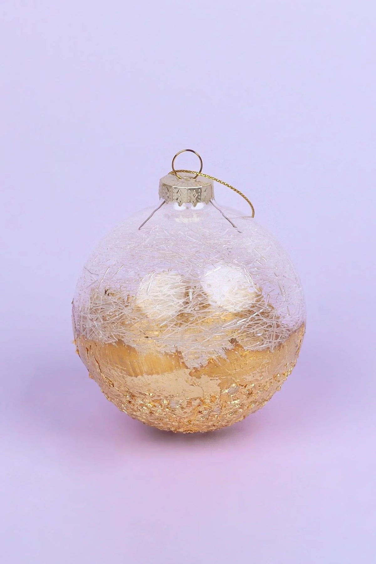 Hand-painted sequin and crackle gold Christmas baubles — alternate view, G Decor