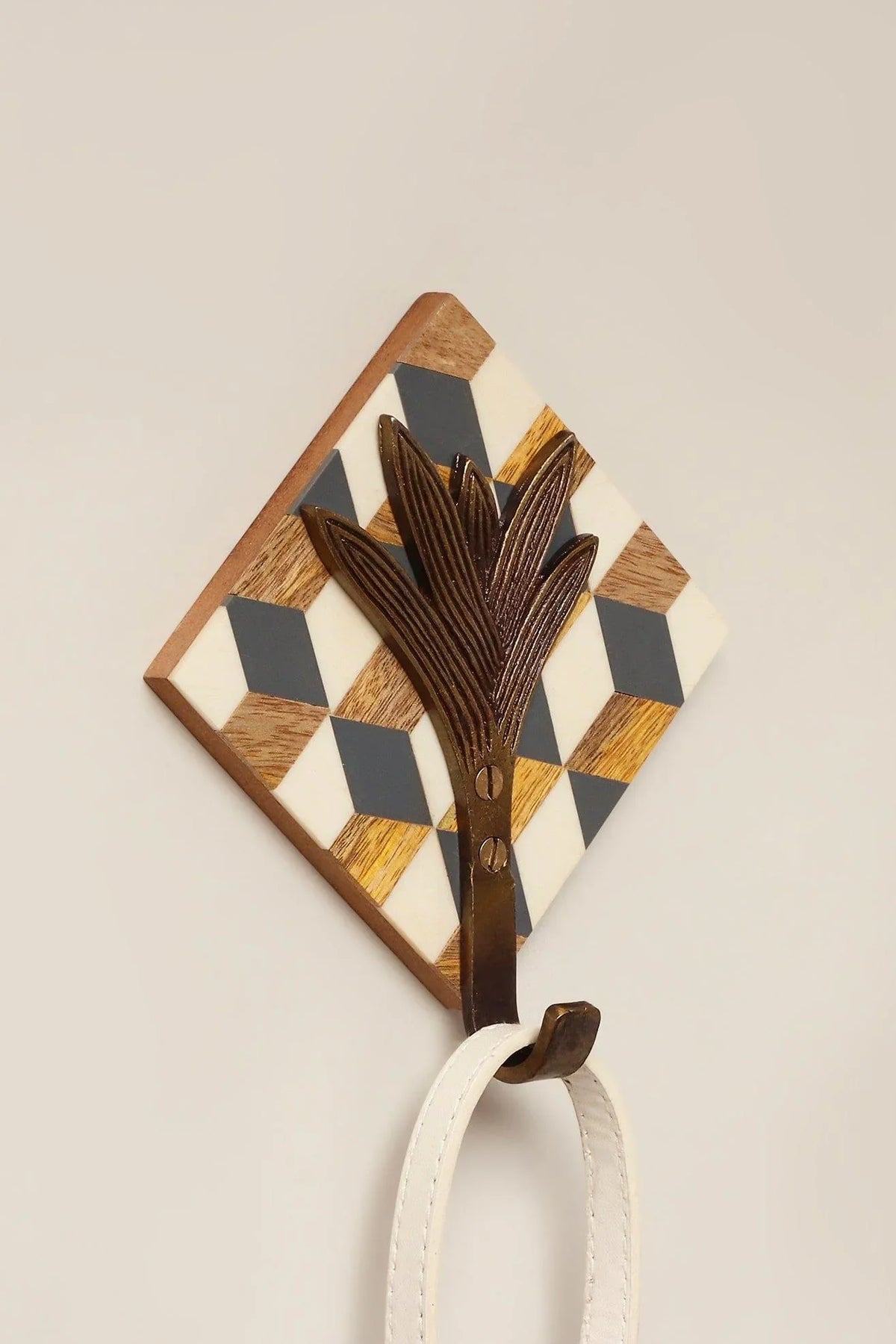 Antique Brass Wall Hook on Cubic Wooden Base — G Decor