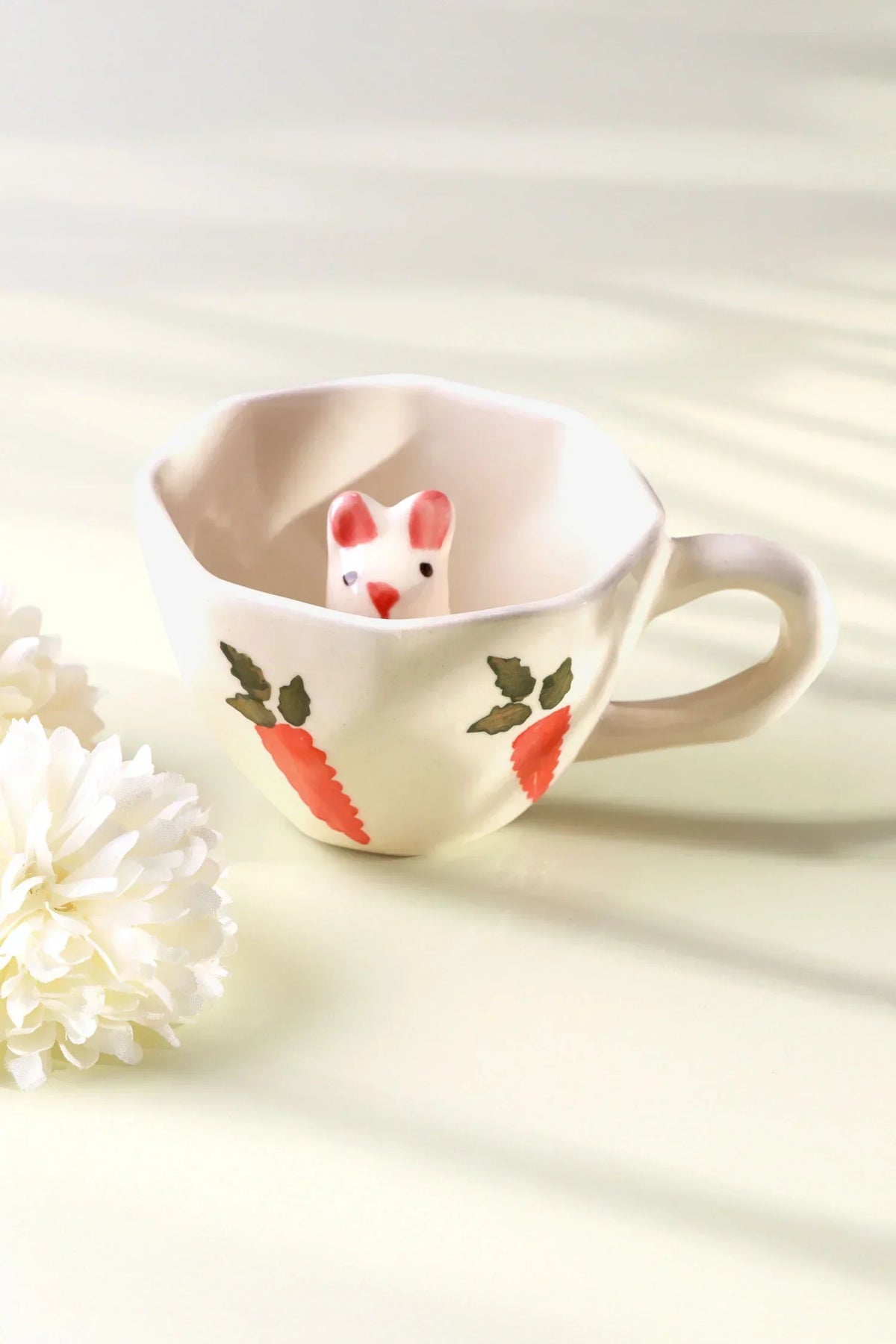 Hand-Painted Bunny Garden Ceramic Mug with 3D Rabbit — G Decor