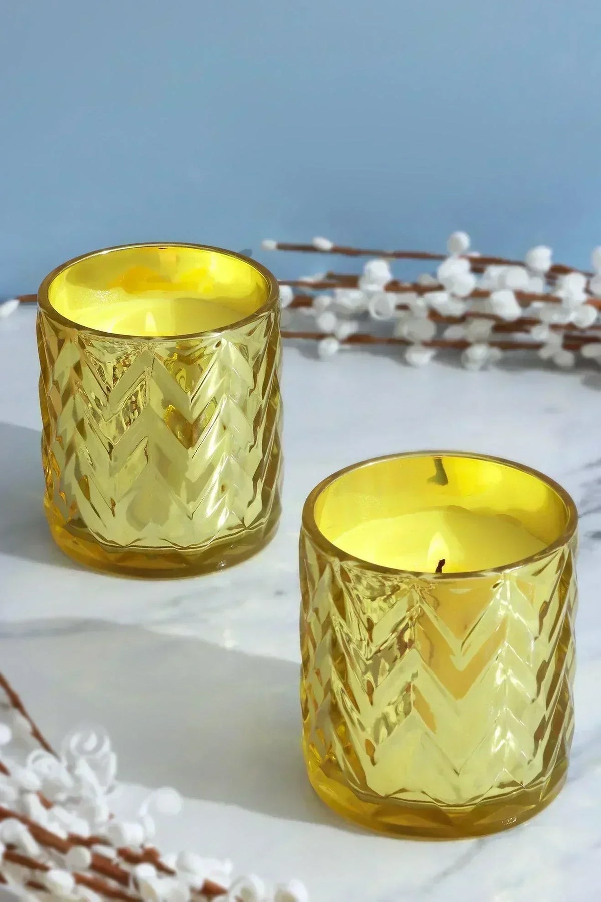 Mira Candle Co. Lime Basil and Citrus Soy Wax Pair in Gold Glass — G Decor