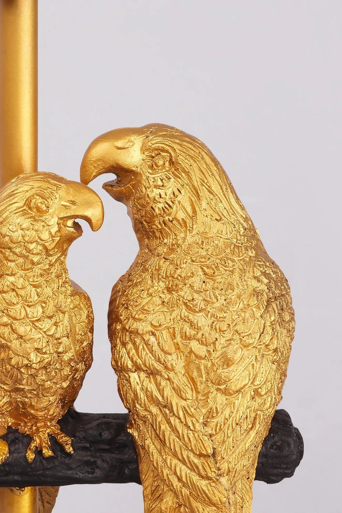 Aviary Doré Gold Parrot Bedside and Table Lamp with Black Shade — close-up view, G Decor