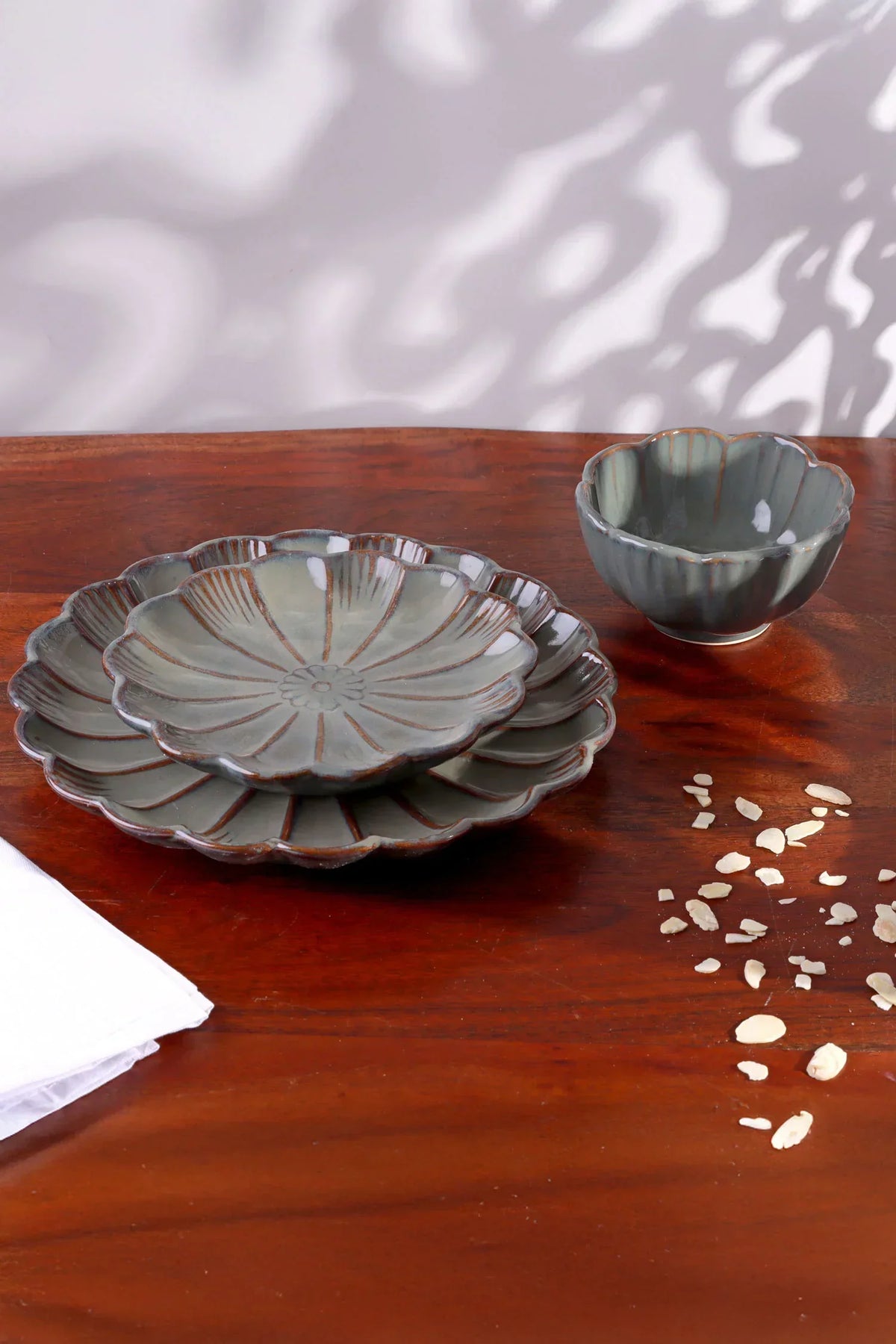 Petal Bloom Floral Carved Stoneware Plates and Bowls — alternate view, G Decor