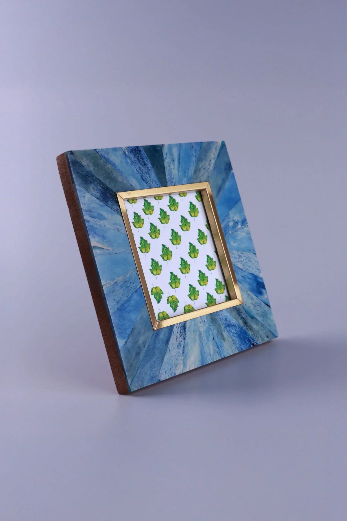 Profondo Blu Bone Inlay Photo Frame in Deep Blue and Gold — close-up view, G Decor