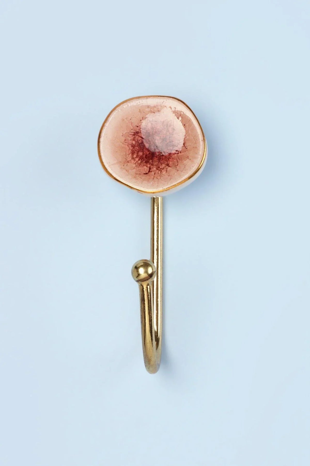 Rhodes Family Ceramic Wall Hook in Crackle Glaze with Brass — lifestyle view, G Decor