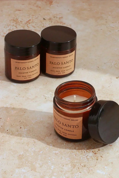 Serene Rituals Palo Santo Scented Candles Set of 3 in Amber Glass