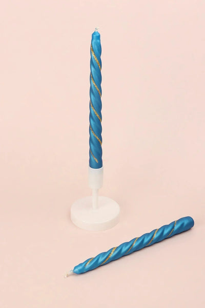 Maison Dorée Paar königsblaue Spiral-Glitzer-Stabkerzen