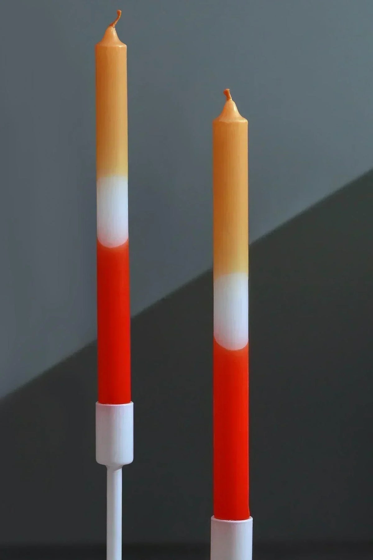 GlowTone Amber Glow Ombre Taper Candles Pair — close-up view, G Decor