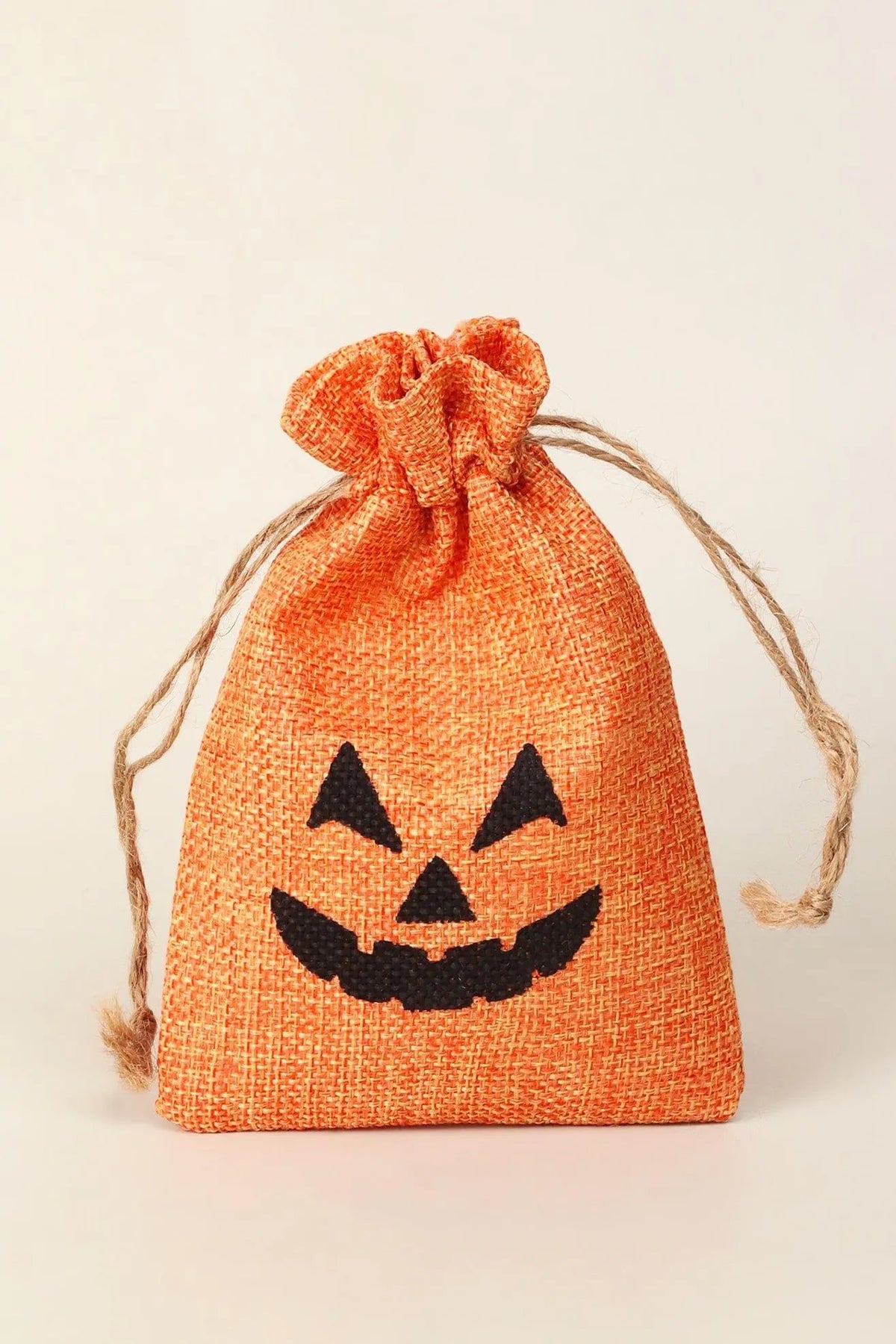 Set of 5 or 10 Jack-O-Lantern Halloween Hessian Gift Bags — lifestyle view, G Decor