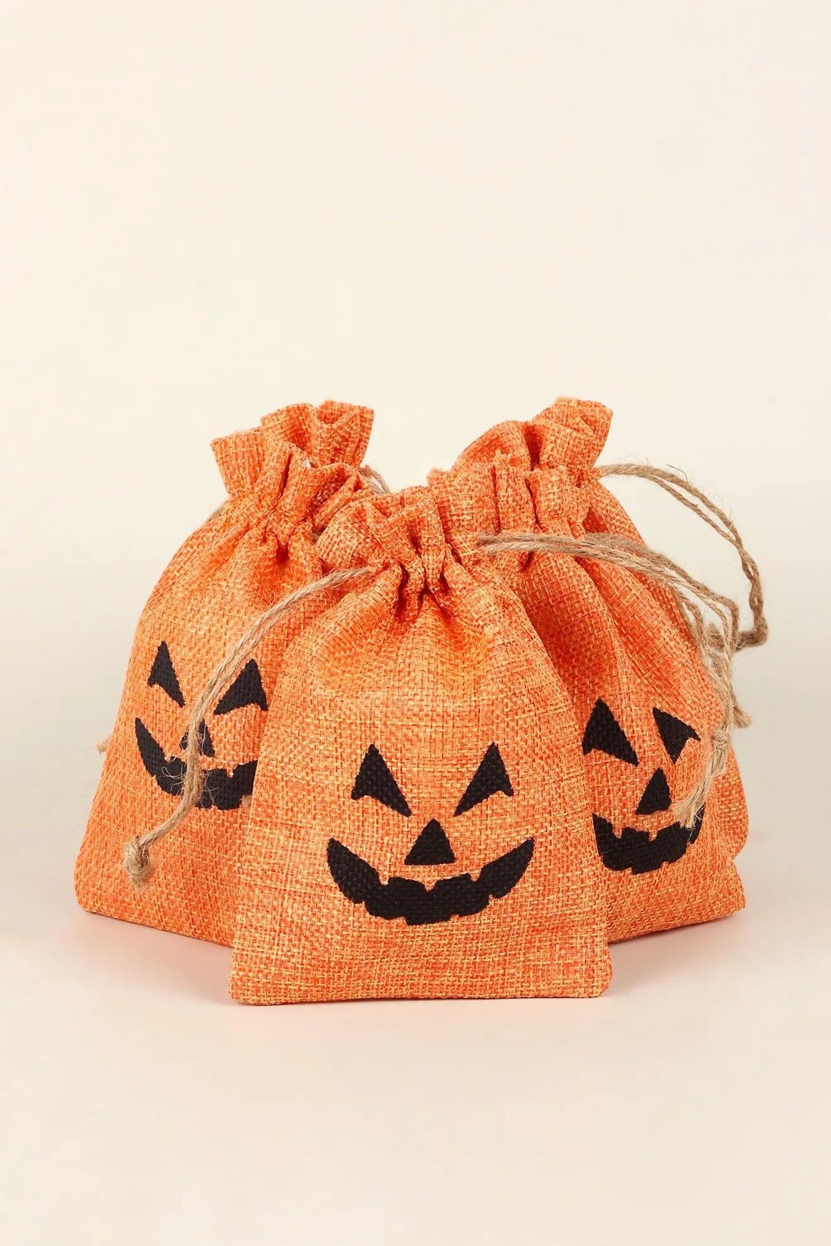 Set of 5 or 10 Jack-O-Lantern Halloween Hessian Gift Bags — alternate view, G Decor