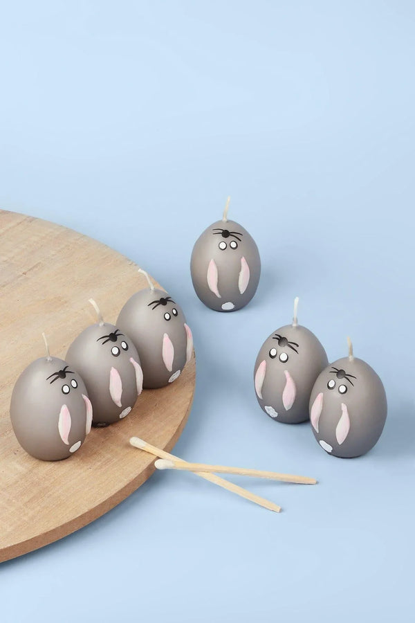 Little Flame Club Bunny Grey Hand-Painted Egg Candles