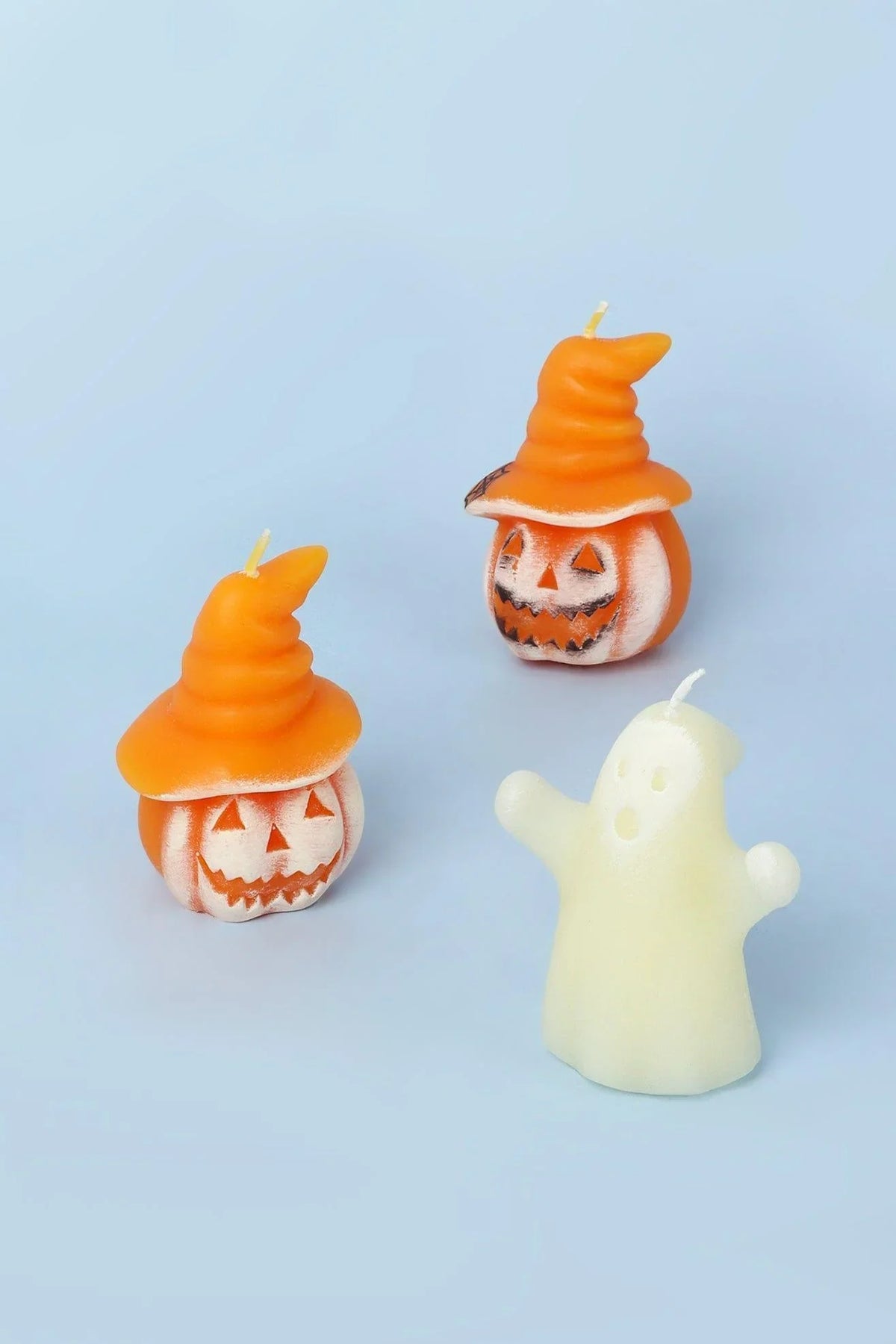 Trick and Trouble Halloween Pumpkin Hat and Ghost Candles — alternate view, G Decor