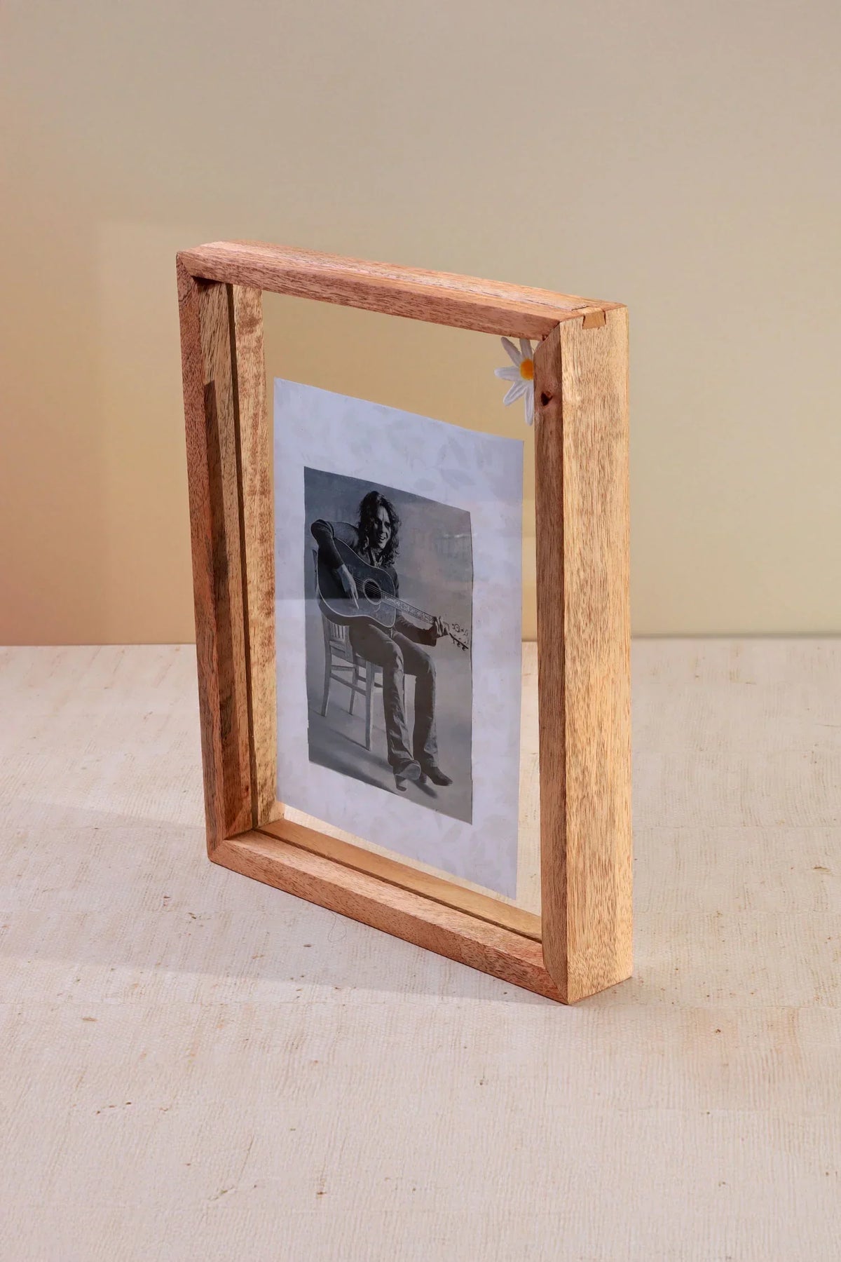 Taru Mango Wood Freestanding Double Glass Photo Frame — close-up view, G Decor