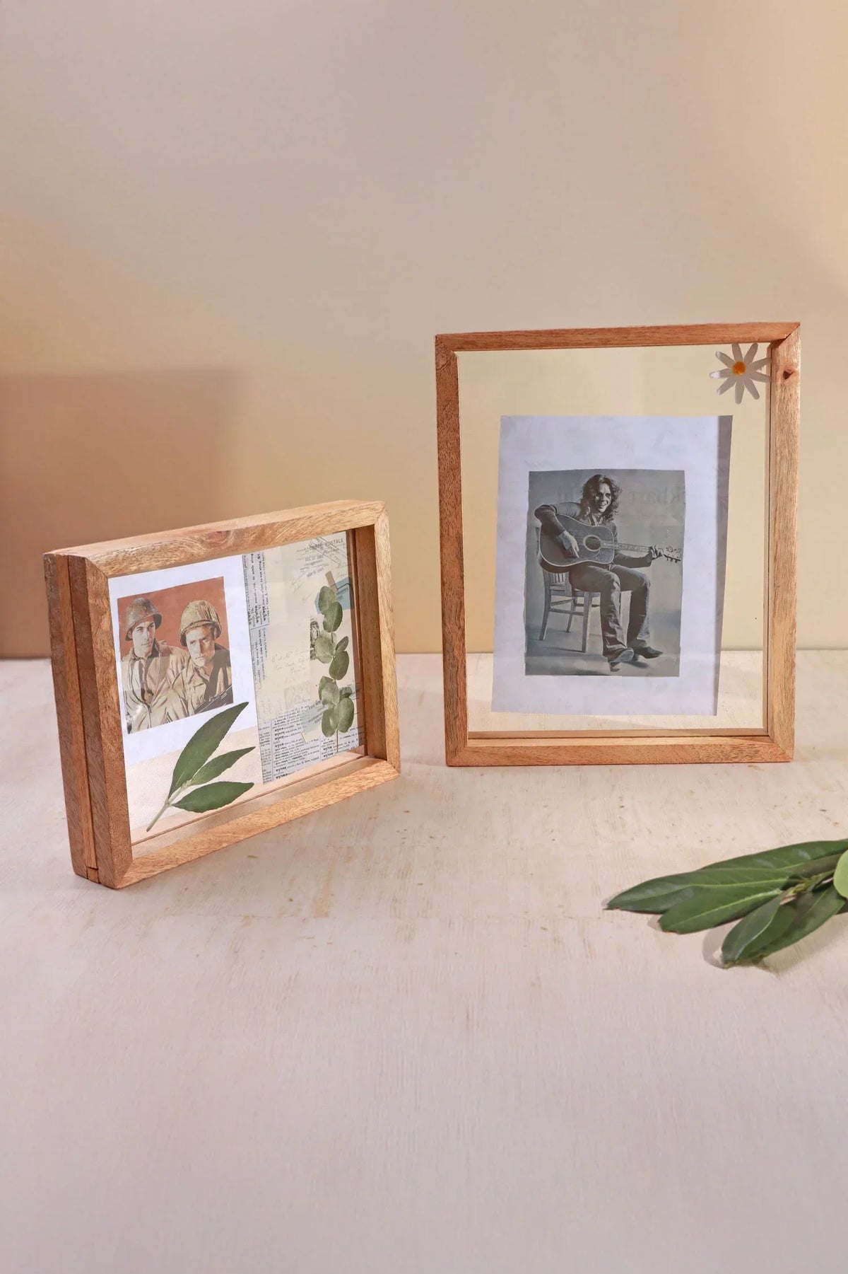 Taru Mango Wood Freestanding Double Glass Photo Frame — G Decor