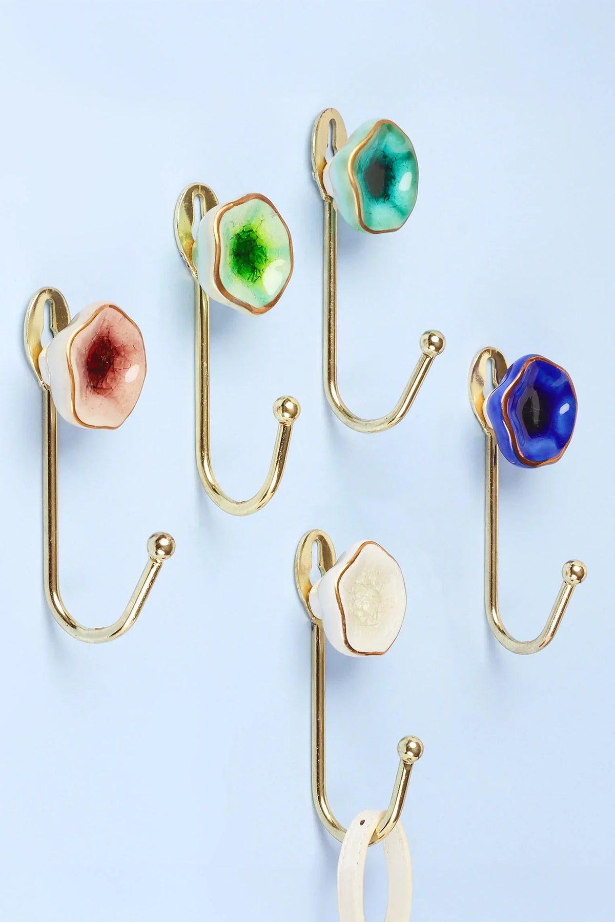 Tiffity Hand-Painted Ceramic Wall Hook in Crackle Glaze with Brass — G Decor