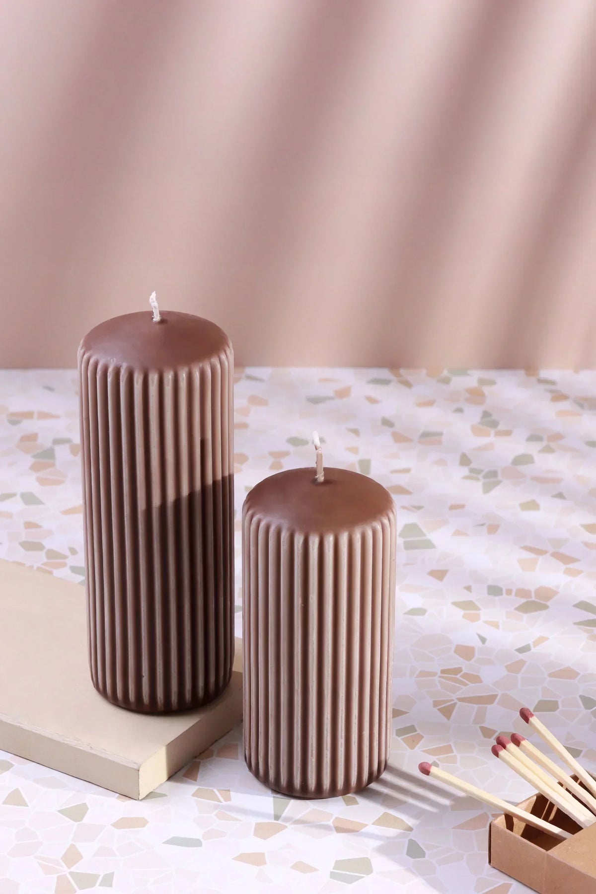 Velluto Caffè Ribbed Velvet Pillar Candle in Coffee — G Decor