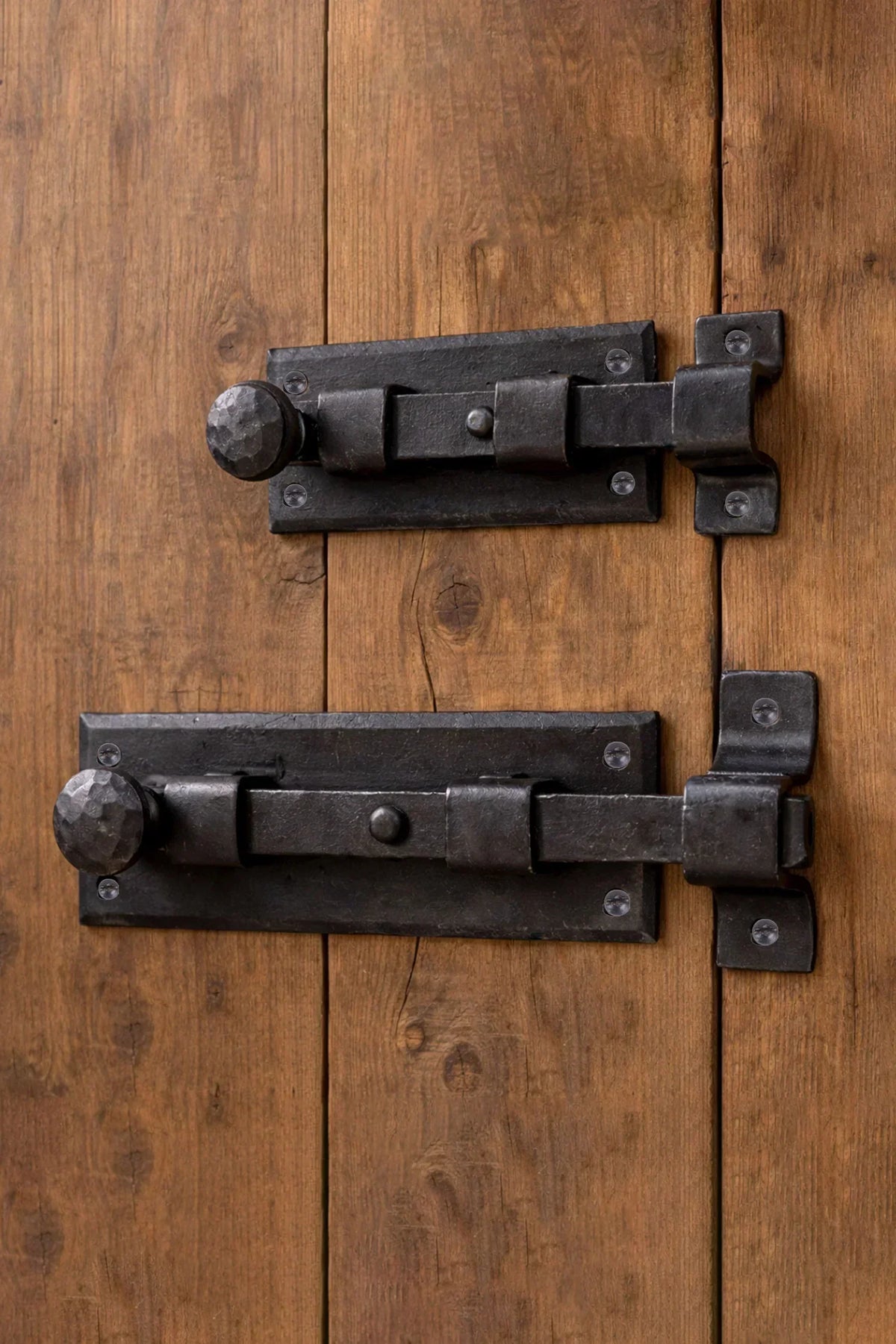Hand-Forged Hammered Iron Sliding Door Bolt, Beeswax — G Decor