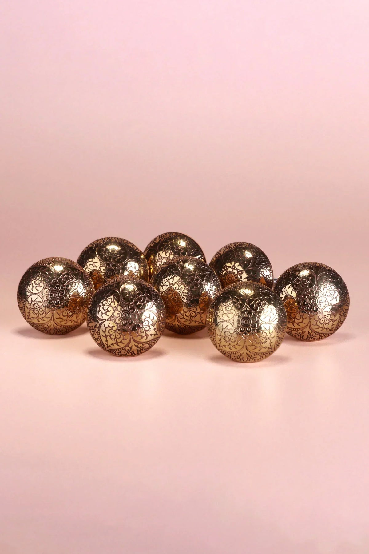 Mughal Floral Engraved Brass Cabinet Knobs Set of 8 — view 5, G Decor