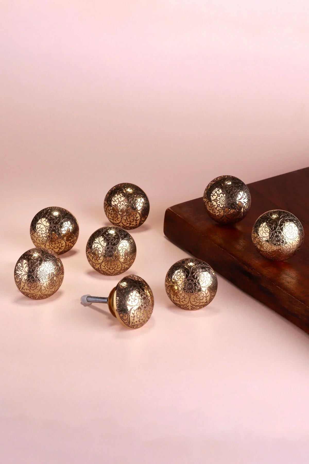 Mughal Floral Engraved Brass Cabinet Knobs Set of 8 — G Decor