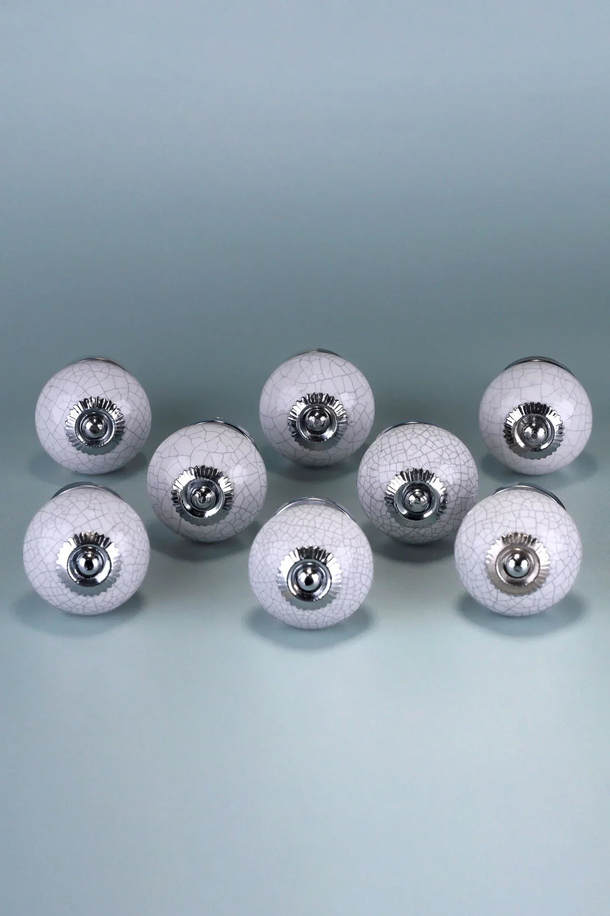 Pure White Crackle Ceramic Cabinet Knobs Set of 8 — lifestyle view, G Decor